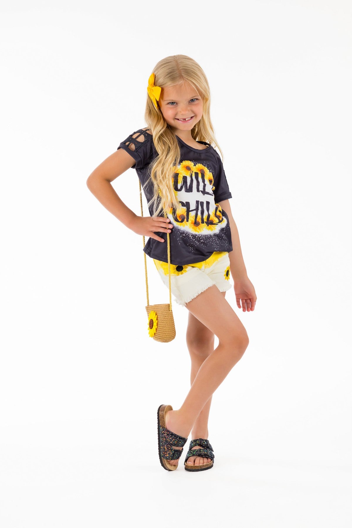 "Wild Child" Crochet Denim Short Set - Sparkle in Pink