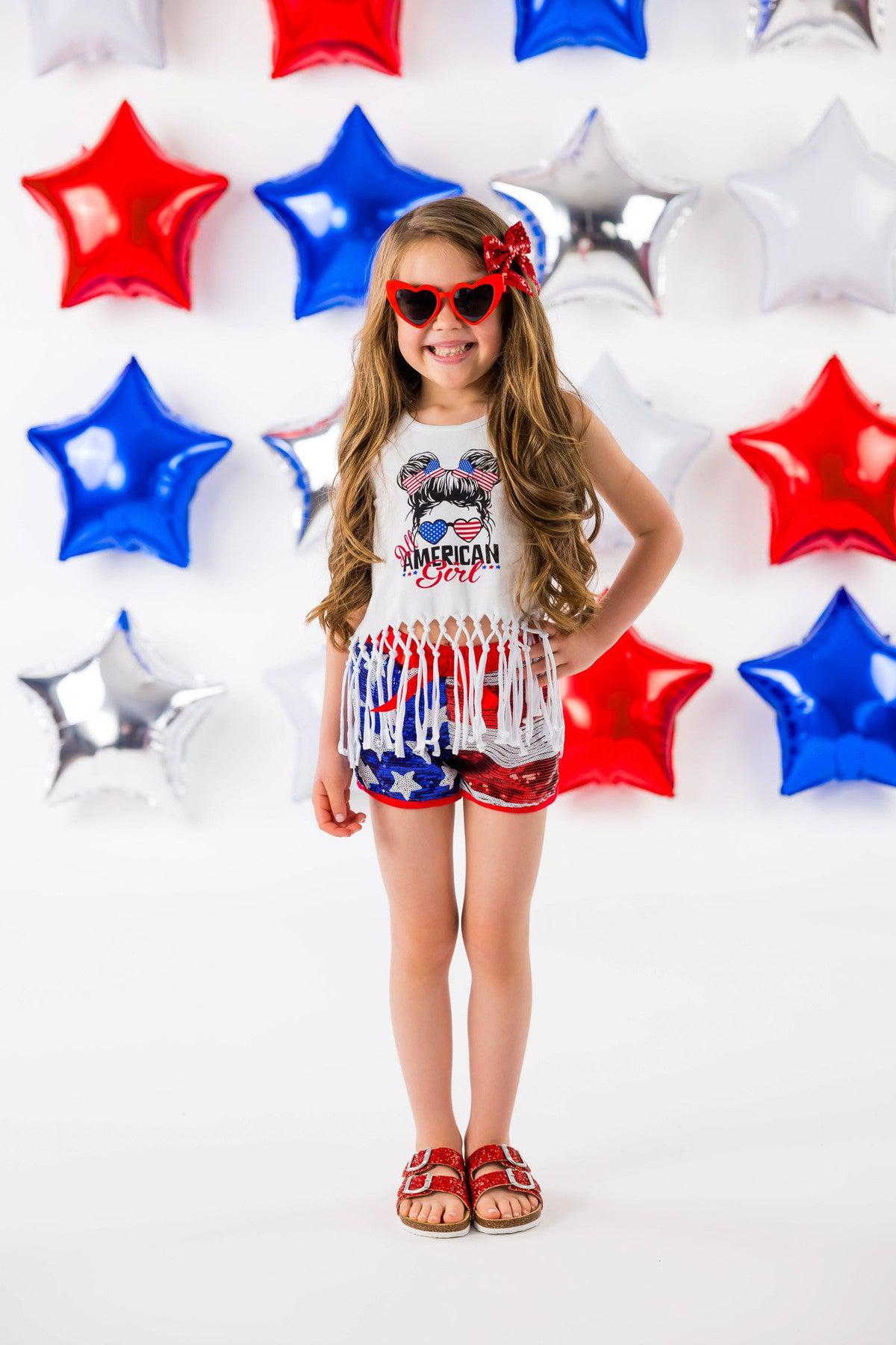 "All American Girl" Sequin Flag Short Set - Sparkle in Pink