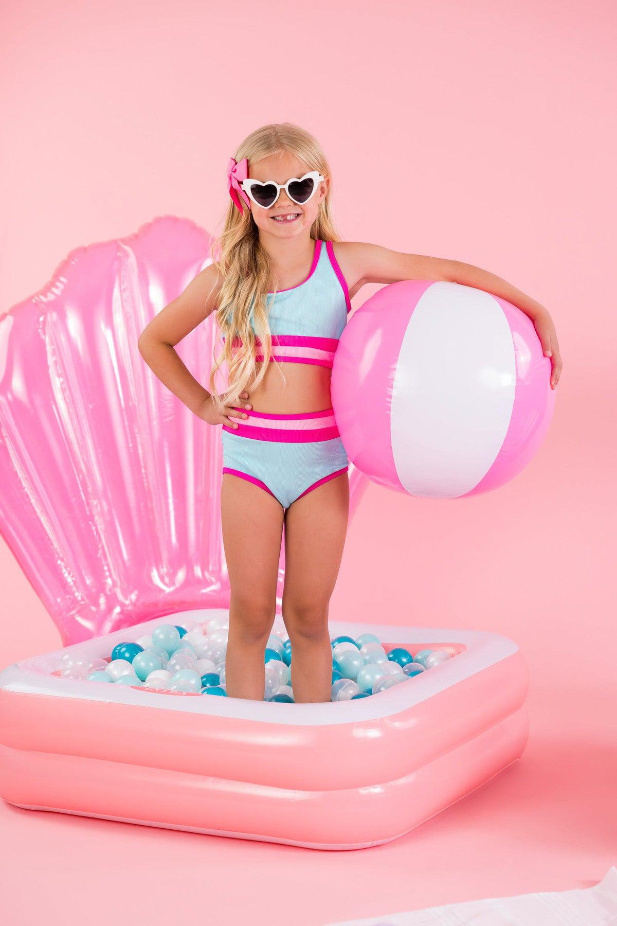 Mom & Me - Blue & Pink Stripe Bikini - Sparkle in Pink
