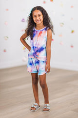 Purple Sunset Tie Dye Knotted Tank Top Short Set