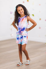 Purple Sunset Tie Dye Knotted Tank Top Short Set