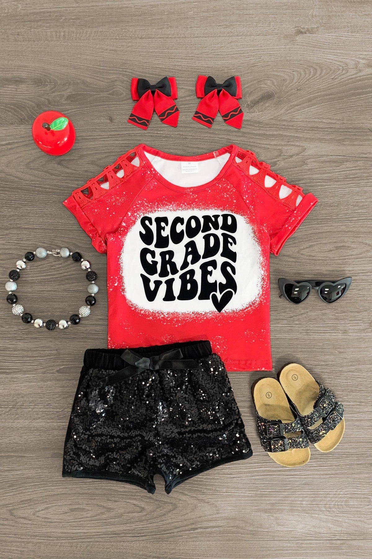 "Pre-K - Fifth Grade Vibes" Sequin Short Set - Sparkle in Pink
