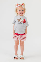 "Baseball Season" Gray & Red Ombre Denim Short Set