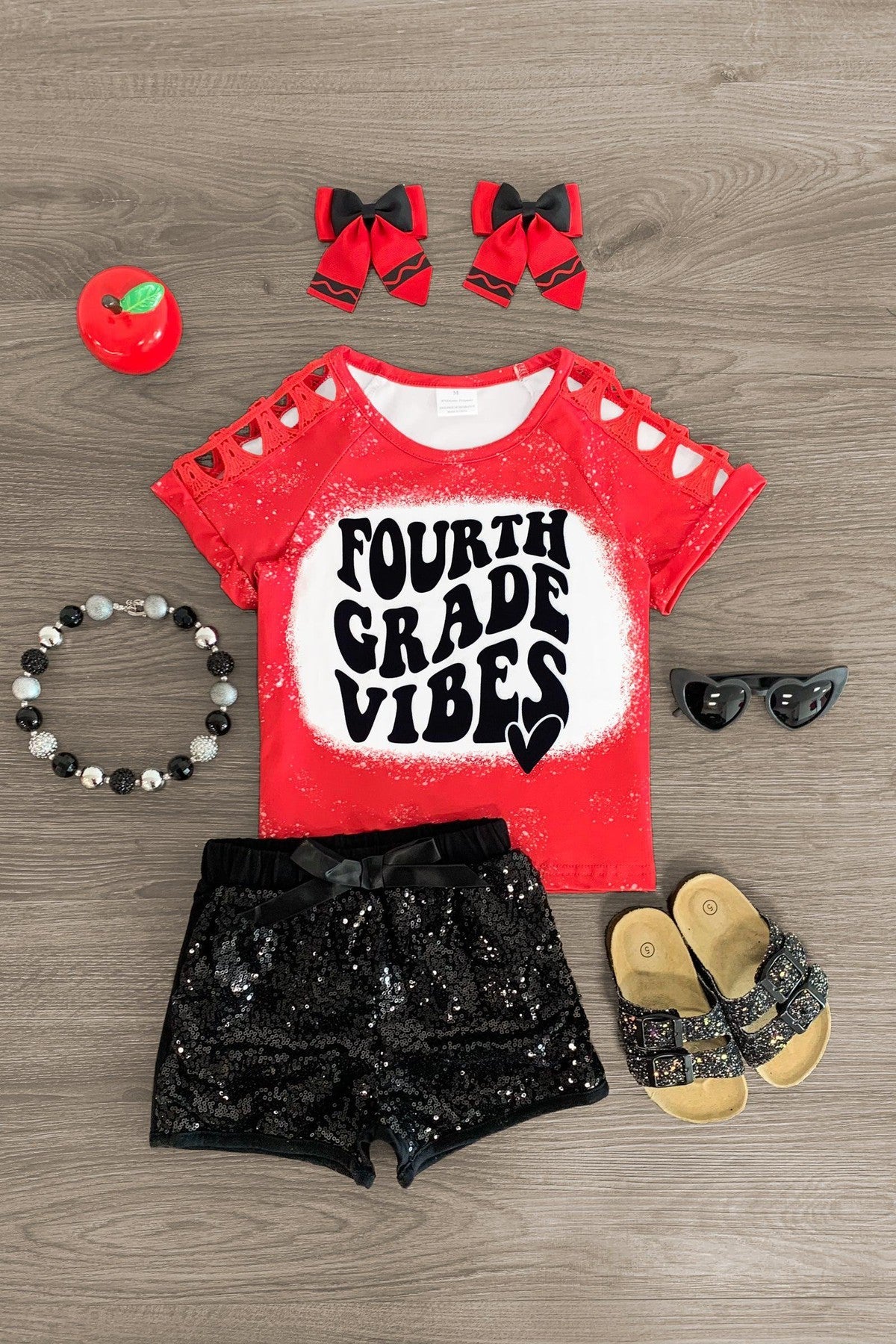 "Pre-K - Fifth Grade Vibes" Sequin Short Set - Sparkle in Pink