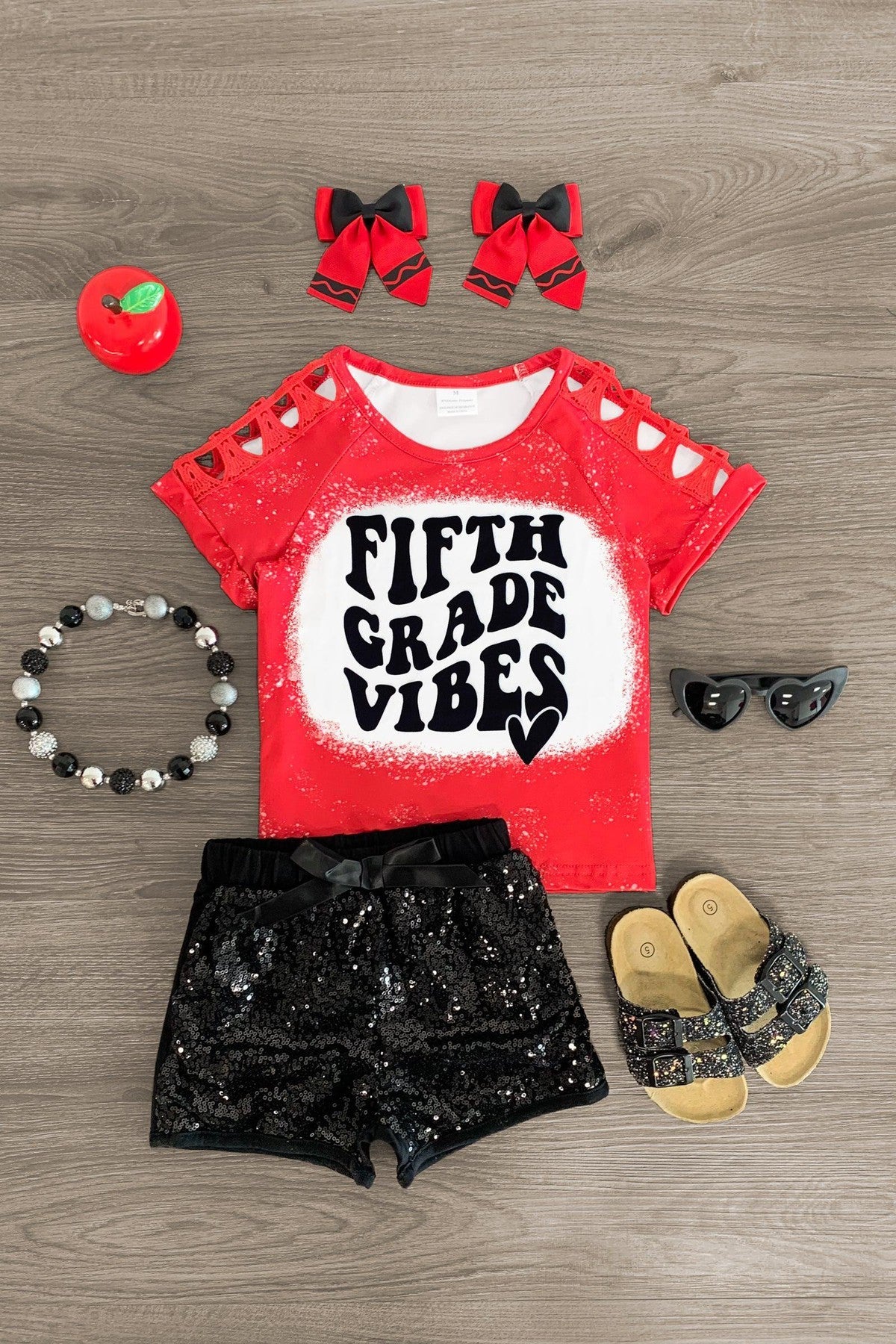"Pre-K - Fifth Grade Vibes" Sequin Short Set - Sparkle in Pink