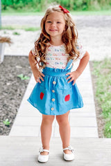 Alphabet Denim Suspender Skirt Set - Sparkle in Pink