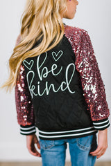 "Be Kind" Black & Pink Sequin Bomber Jacket - Sparkle in Pink