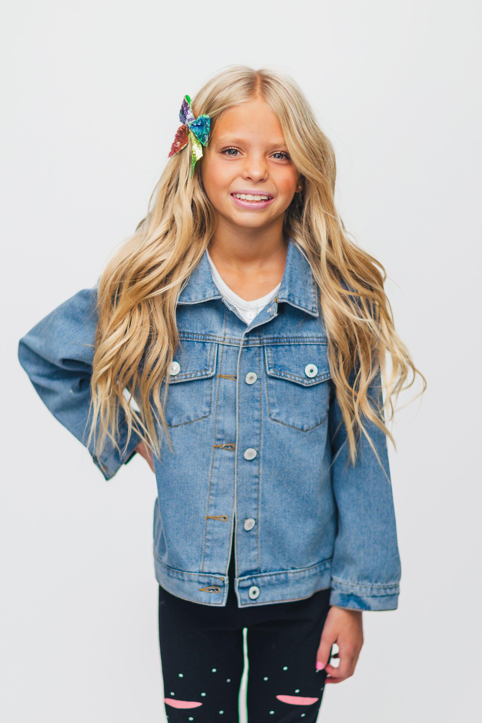 "Be Kind" Denim Jacket - Sparkle in Pink