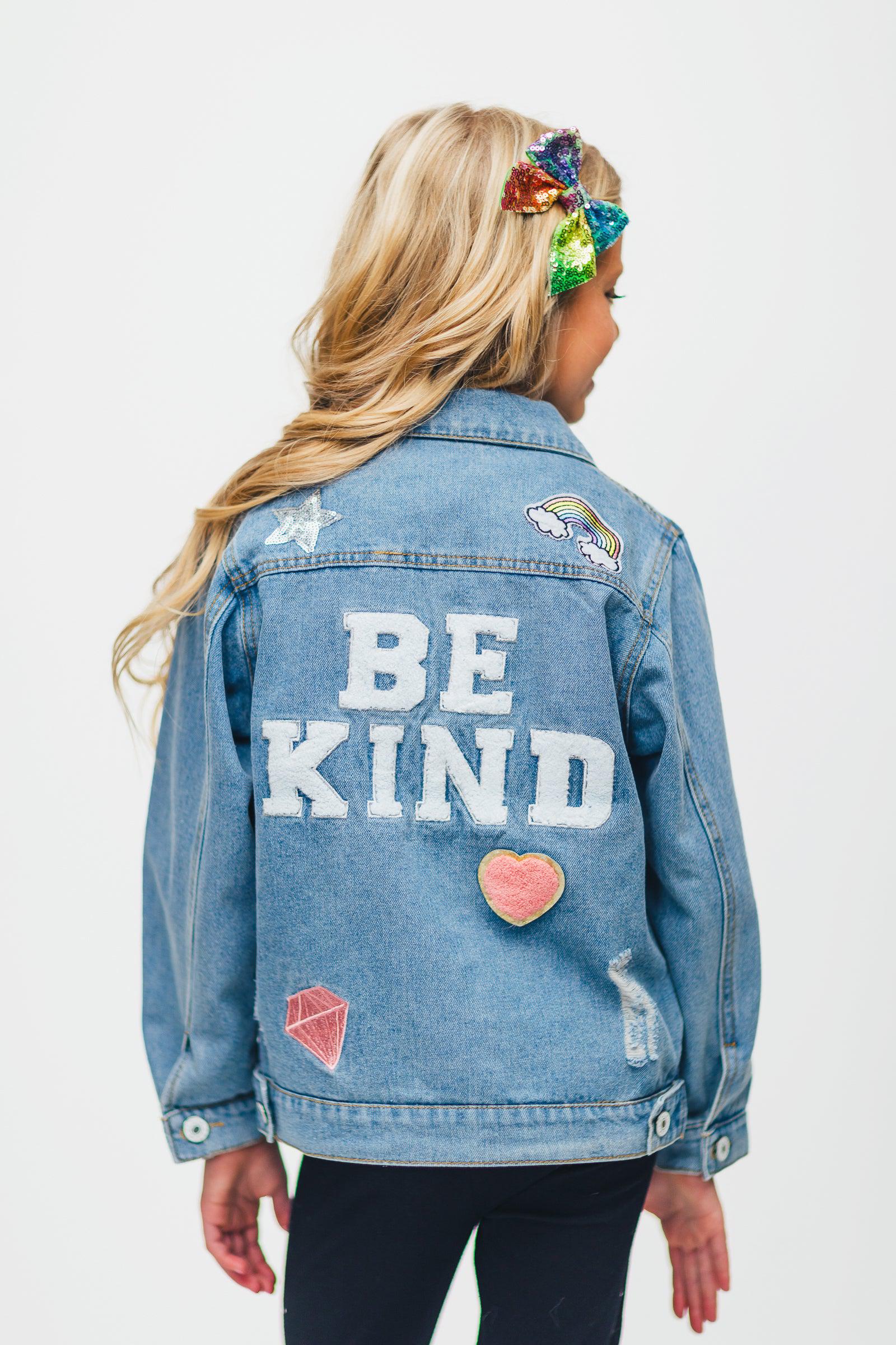 "Be Kind" Denim Jacket - Sparkle in Pink