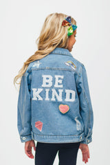 "Be Kind" Denim Jacket - Sparkle in Pink