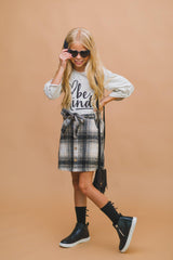 "Be Kind" Cream & Plaid Skirt Set - Sparkle in Pink