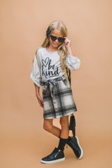"Be Kind" Cream & Plaid Skirt Set - Sparkle in Pink