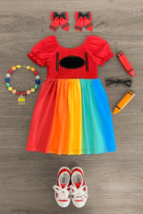 Red Rainbow Crayon Dress - Sparkle in Pink
