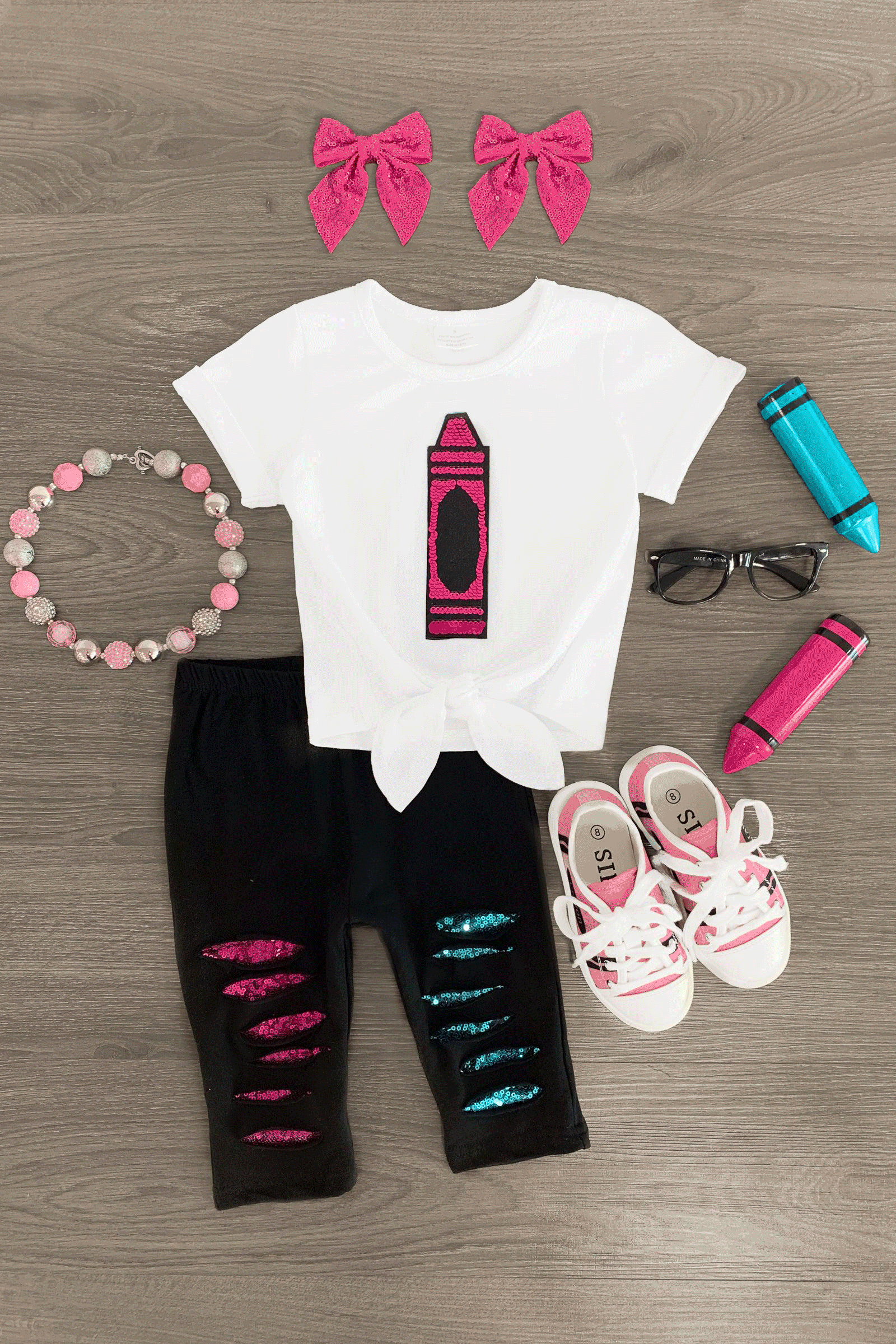 Sequin Crayon Capri Legging Set - Sparkle in Pink