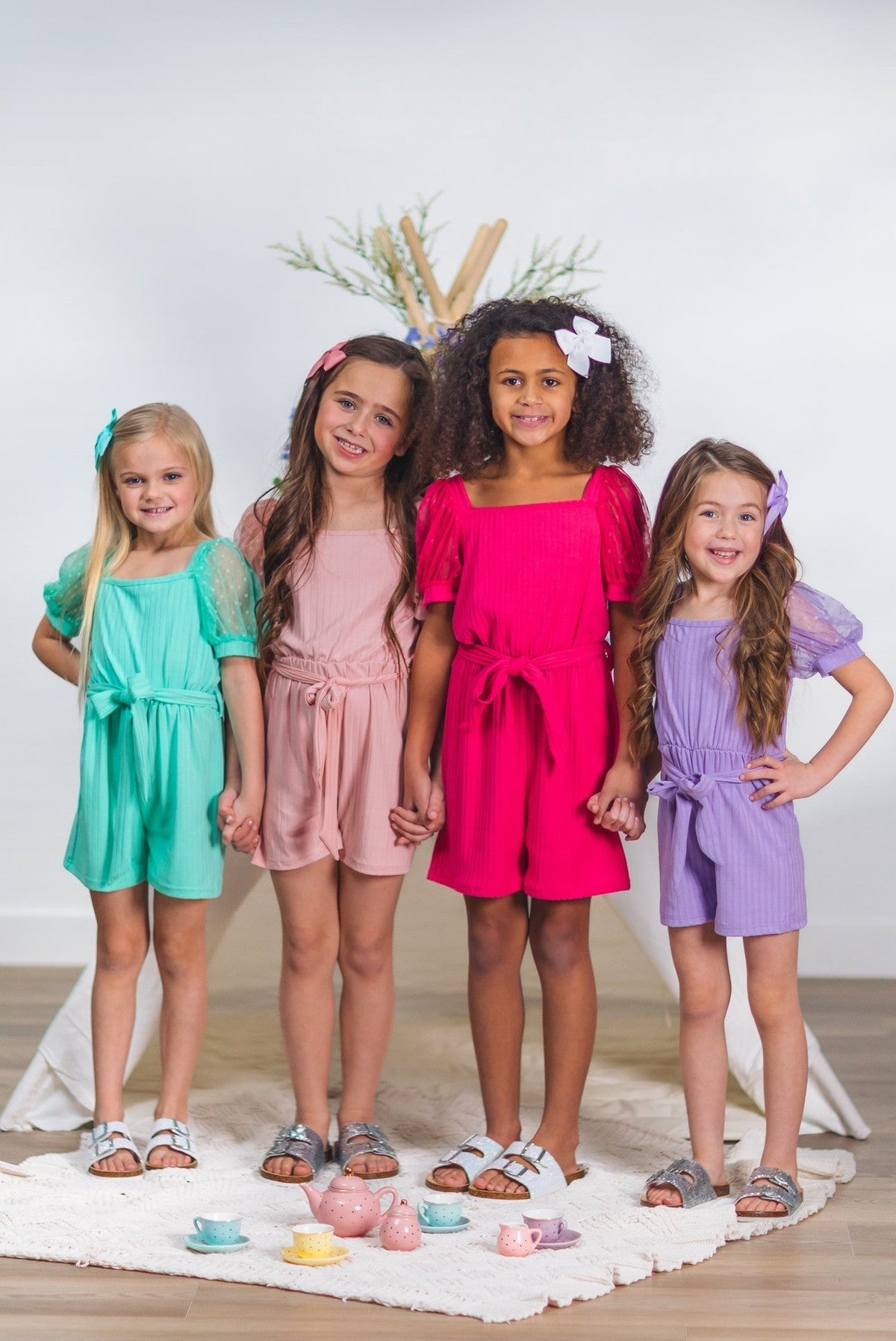 Polka Dot Tulle Puff Sleeve Romper - Sparkle in Pink