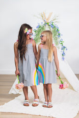 Best Friends Gray Rainbow Dress - Sparkle in Pink