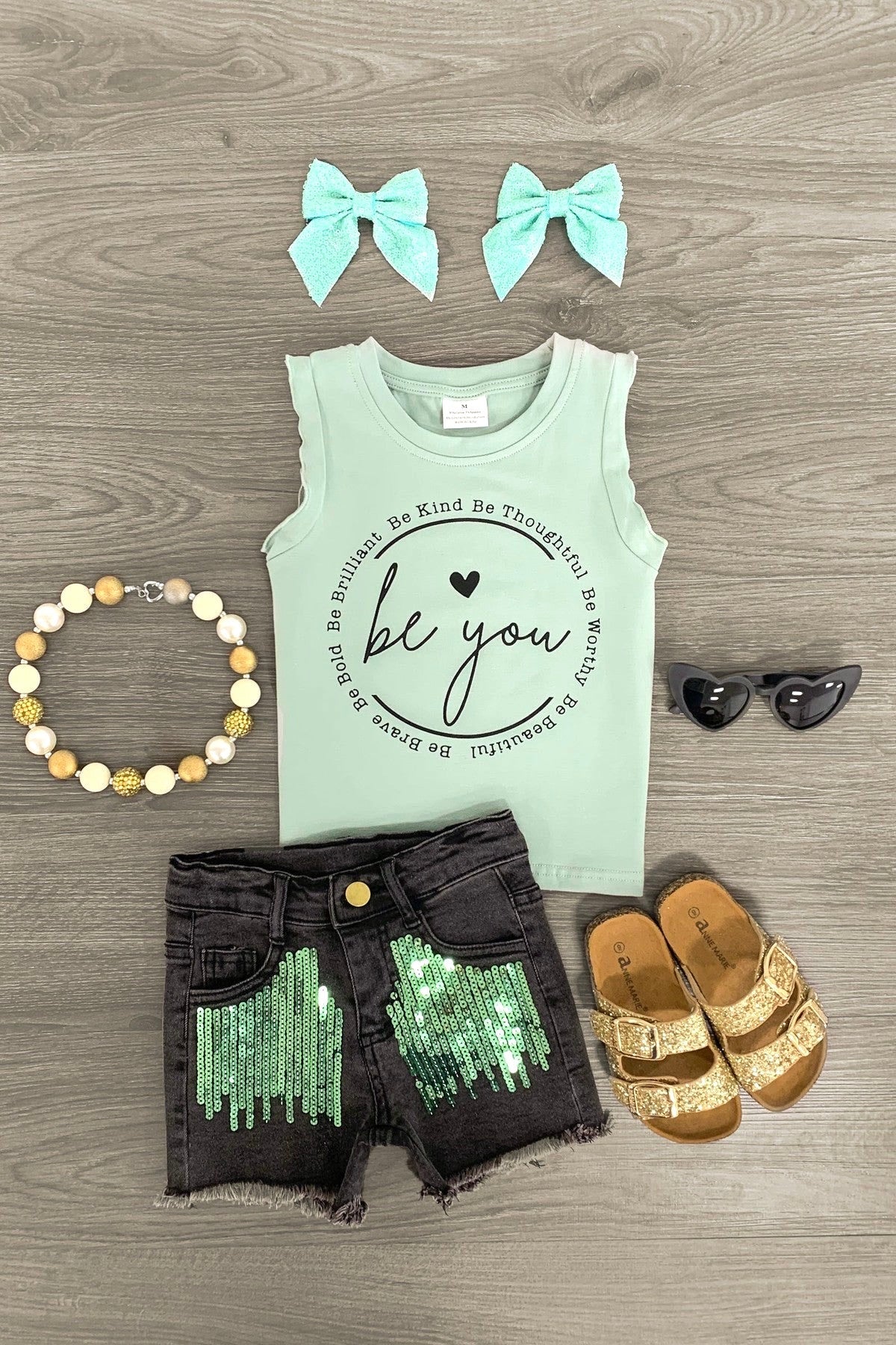 "Be You..." Sequin Denim Short Set