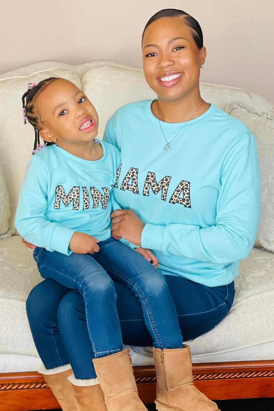 "Mama & Mini" Pullover - Mint/Leopard - Sparkle in Pink