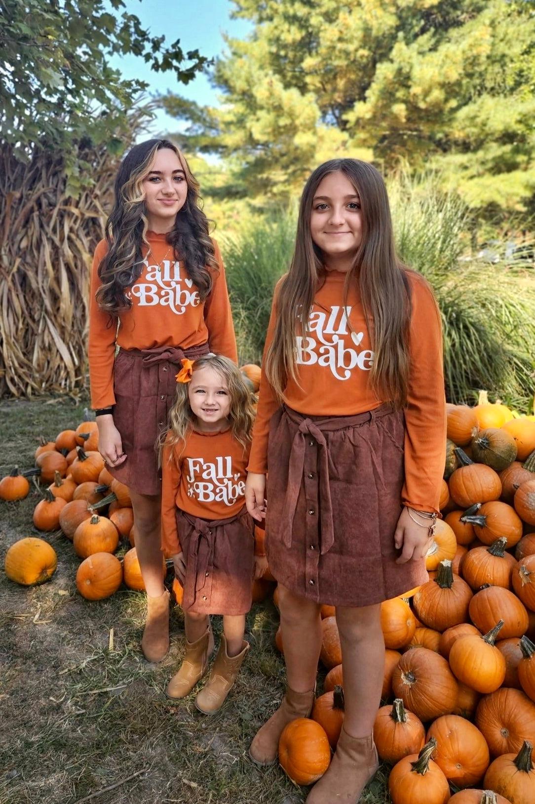"Fall Babe" Orange & Brown Corduroy Skirt Set - Sparkle in Pink