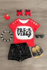 "Pre-K - Fifth Grade Vibes" Sequin Short Set - Sparkle in Pink