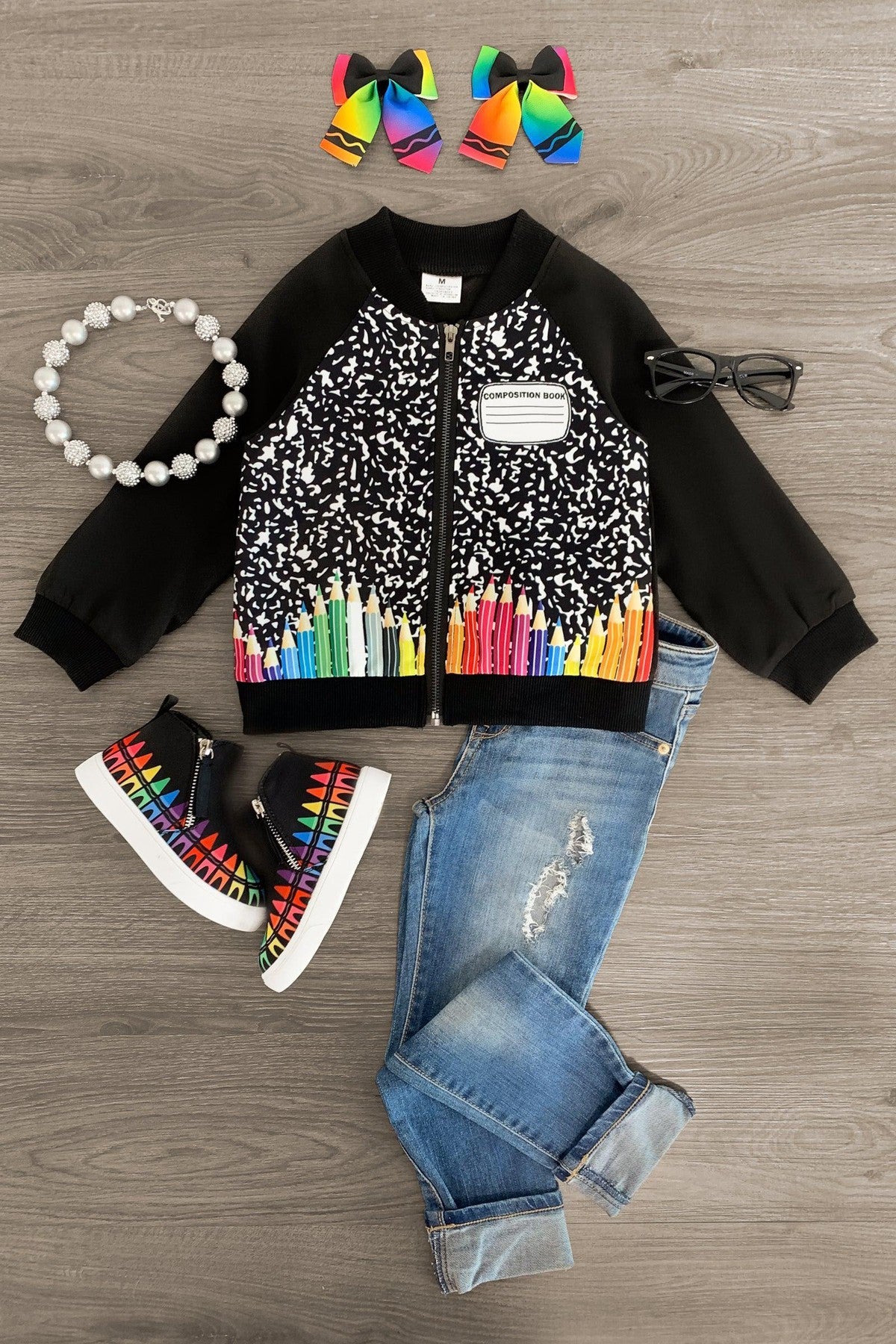 Composition Book Bomber Jacket - Sparkle in Pink