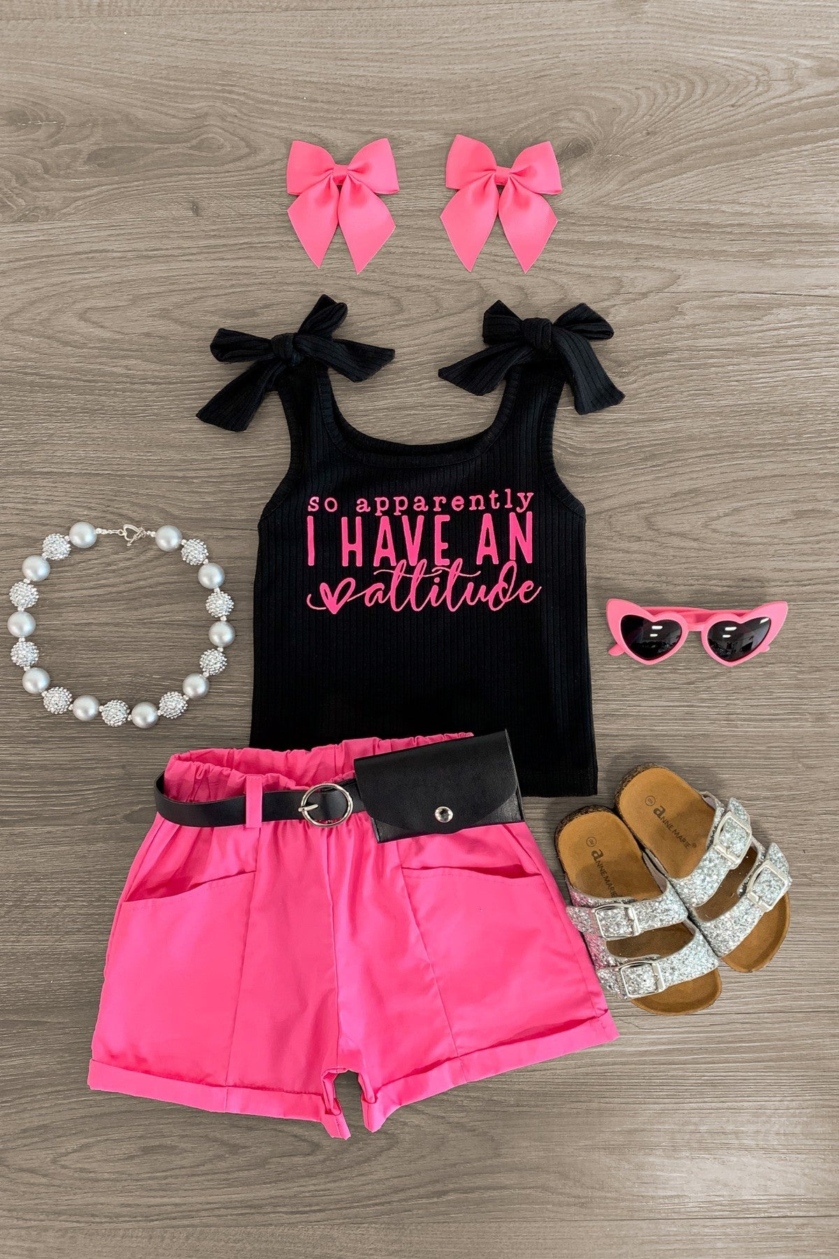 "So Apparently I Have An Attitude" Pink Short Set - Sparkle in Pink