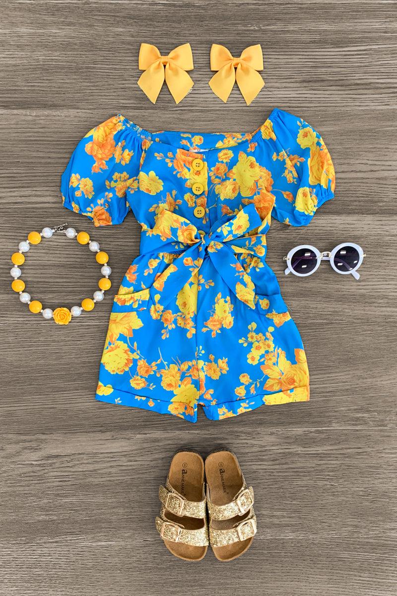 Blue & Marigold Romper - Sparkle in Pink