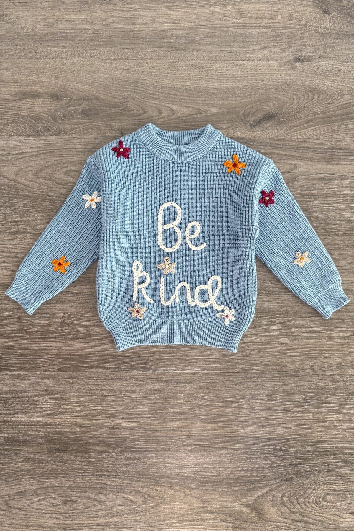 "Be Kind" Blue Floral Knit Sweater