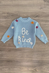 "Be Kind" Blue Floral Knit Sweater