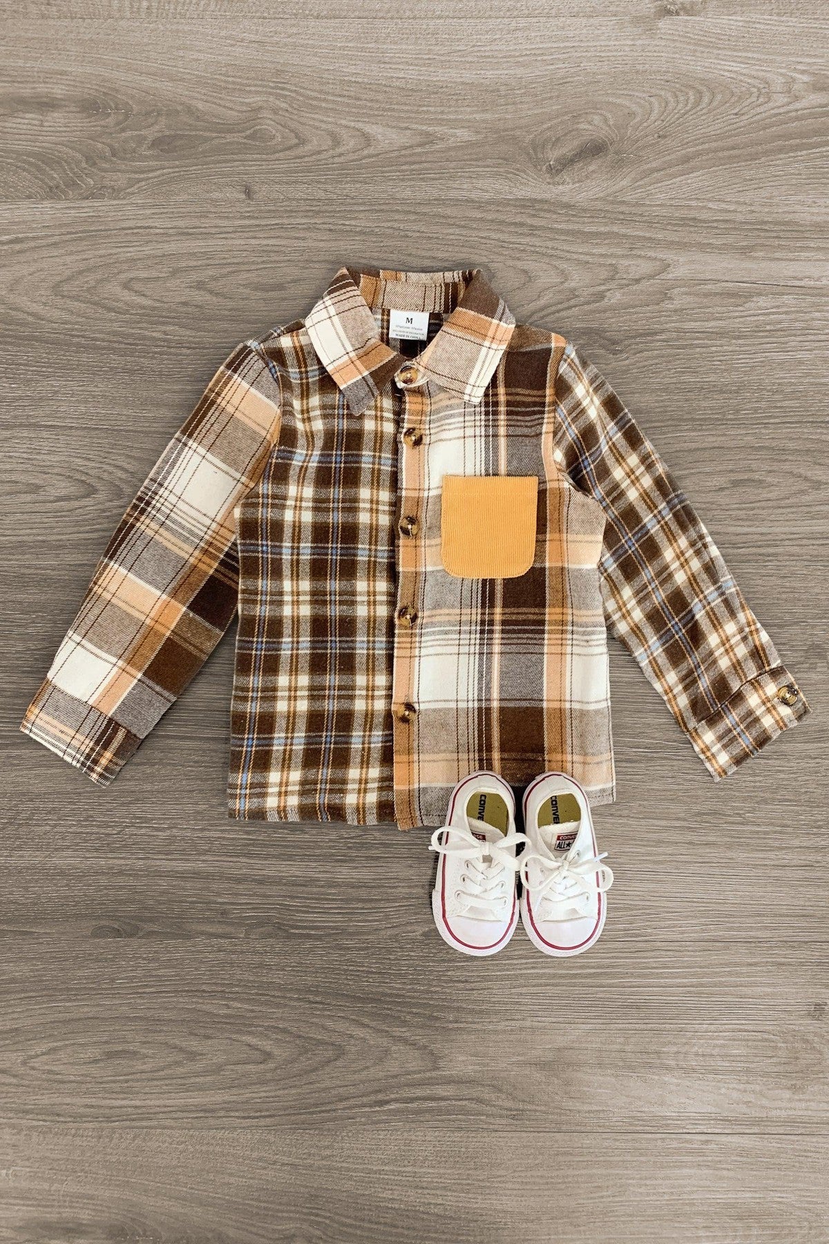Brown Button Up Flannel - Sparkle in Pink