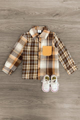Brown Button Up Flannel - Sparkle in Pink