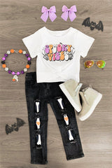 "Spooky Vibes" Skeleton Denim Pant Set - Sparkle in Pink