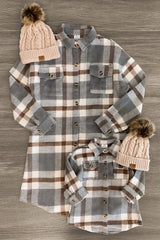 Mom & Me - Gray & Brown Flannel Shacket - Sparkle in Pink