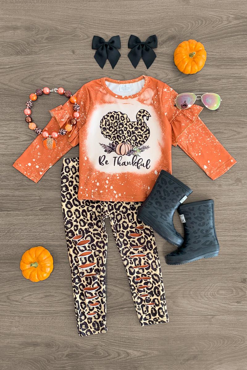 "Be Thankful" Cheetah Distressed Legging Set - Sparkle in Pink