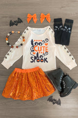 "Too Cute To Spook" Orange Sequin Skirt Set - Sparkle in Pink