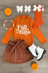 "Fall Babe" Orange & Brown Corduroy Skirt Set - Sparkle in Pink