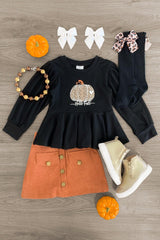 "Hello Fall" Black & Rust Corduroy Skirt Set - Sparkle in Pink