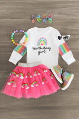 "Birthday Girl" Rainbow Tutu Skirt Set - Sparkle in Pink