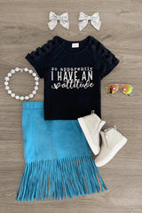 "So Apparently I Have An Attitude" Fringe Suede Skirt Set - Sparkle in Pink