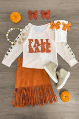 "Fall Babe" Rust Suede Fringe Skirt Set - Sparkle in Pink