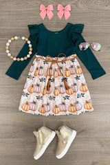 Green & Pink Pumpkins & Fall Leaves Dress - Sparkle in Pink