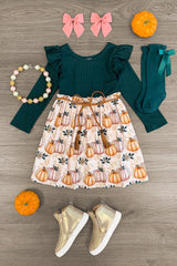 Green & Pink Pumpkins & Fall Leaves Dress - Sparkle in Pink