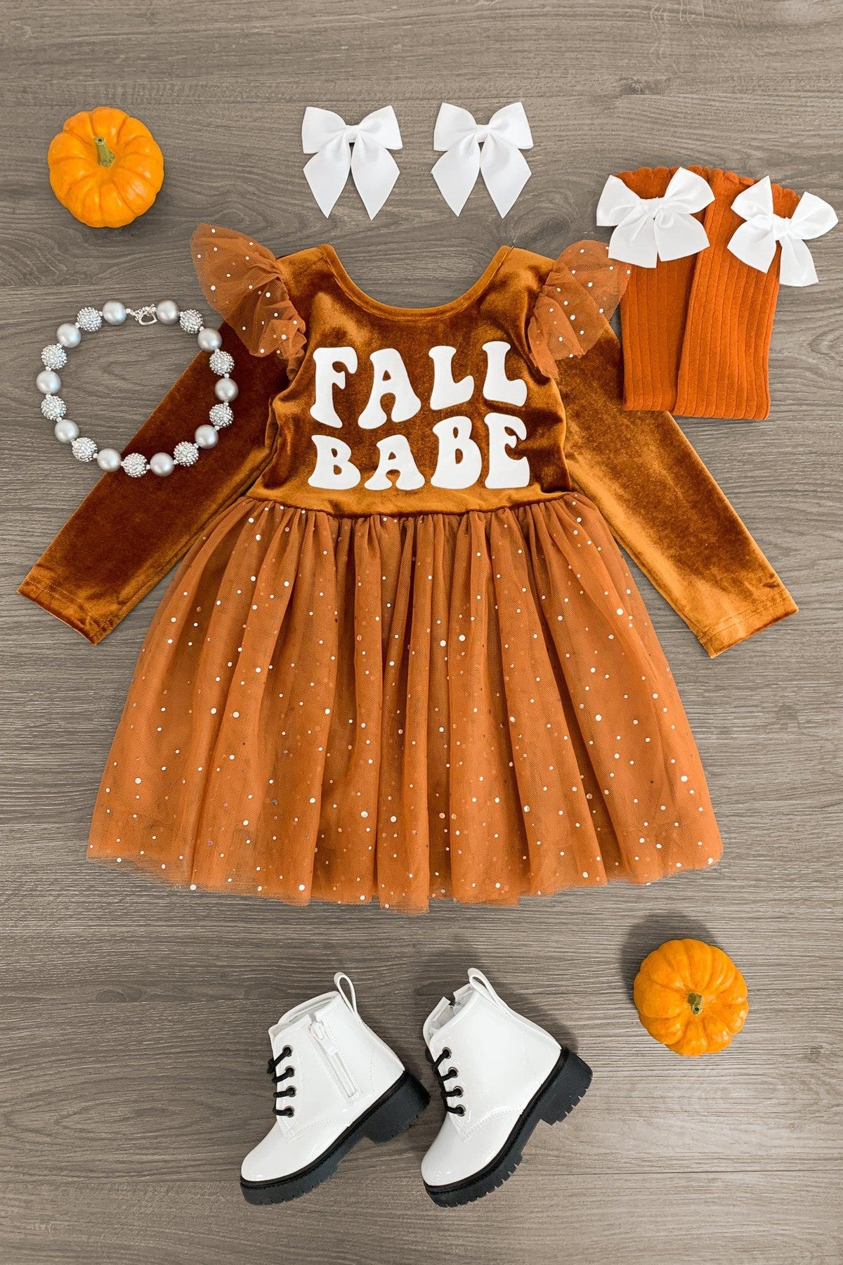 "Fall Babe" Brown Velvet Tulle Dress - Sparkle in Pink