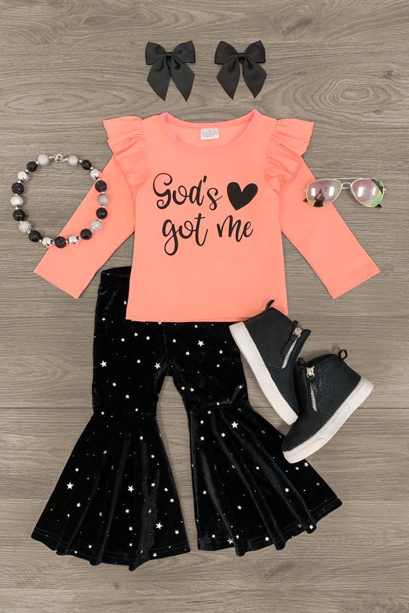 "God's Got Me" Bell Bottom Set - Sparkle in Pink