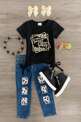 "Mostly Sweet Sometimes Sassy" Denim Pant Set - Sparkle in Pink