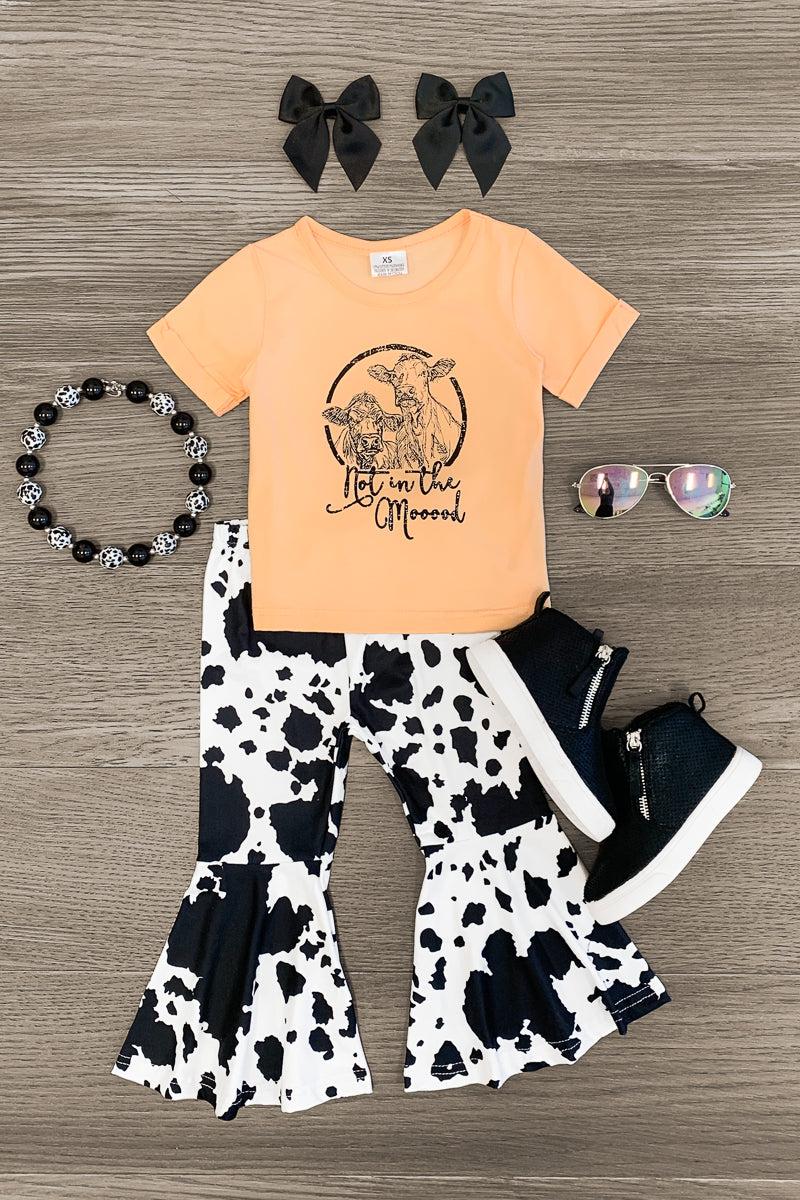 "Not In The Mooood" Coral Cow Bell Bottom Set - Sparkle in Pink