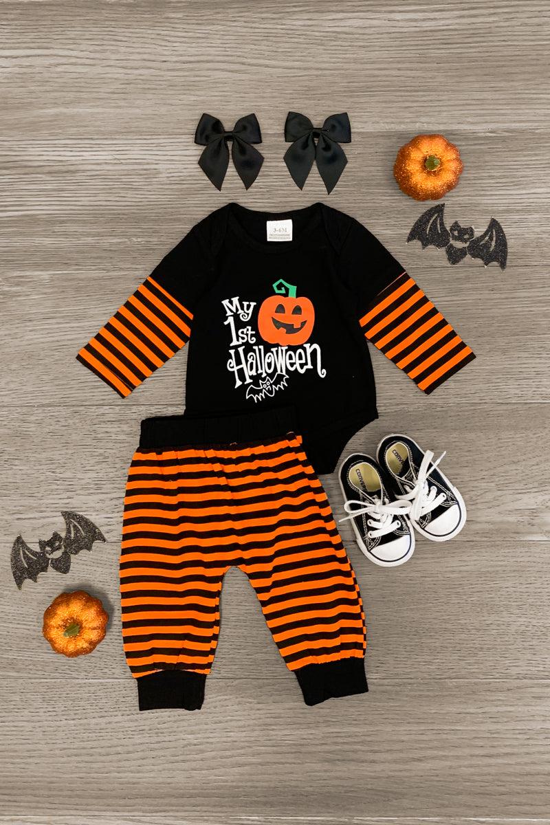 "My 1st Halloween" Pumpkin Onesie Set - Sparkle in Pink