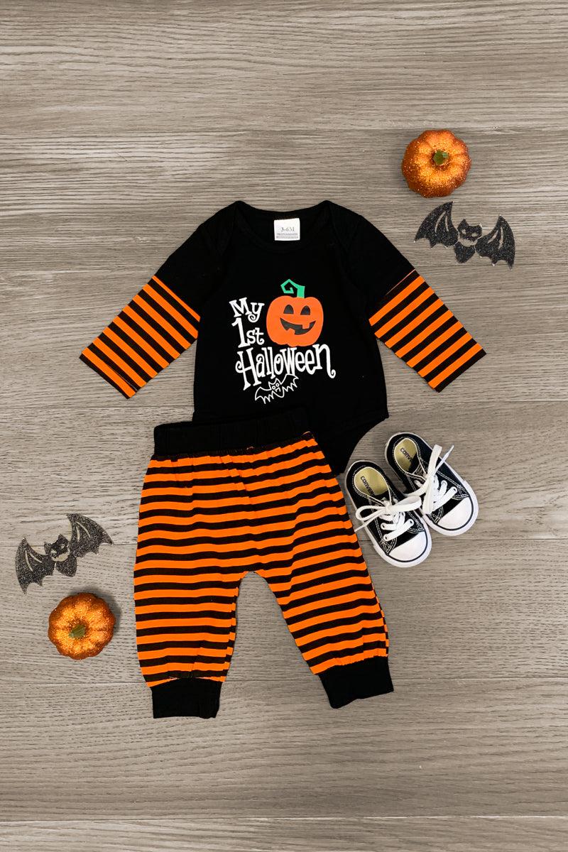 "My 1st Halloween" Pumpkin Onesie Set - Sparkle in Pink