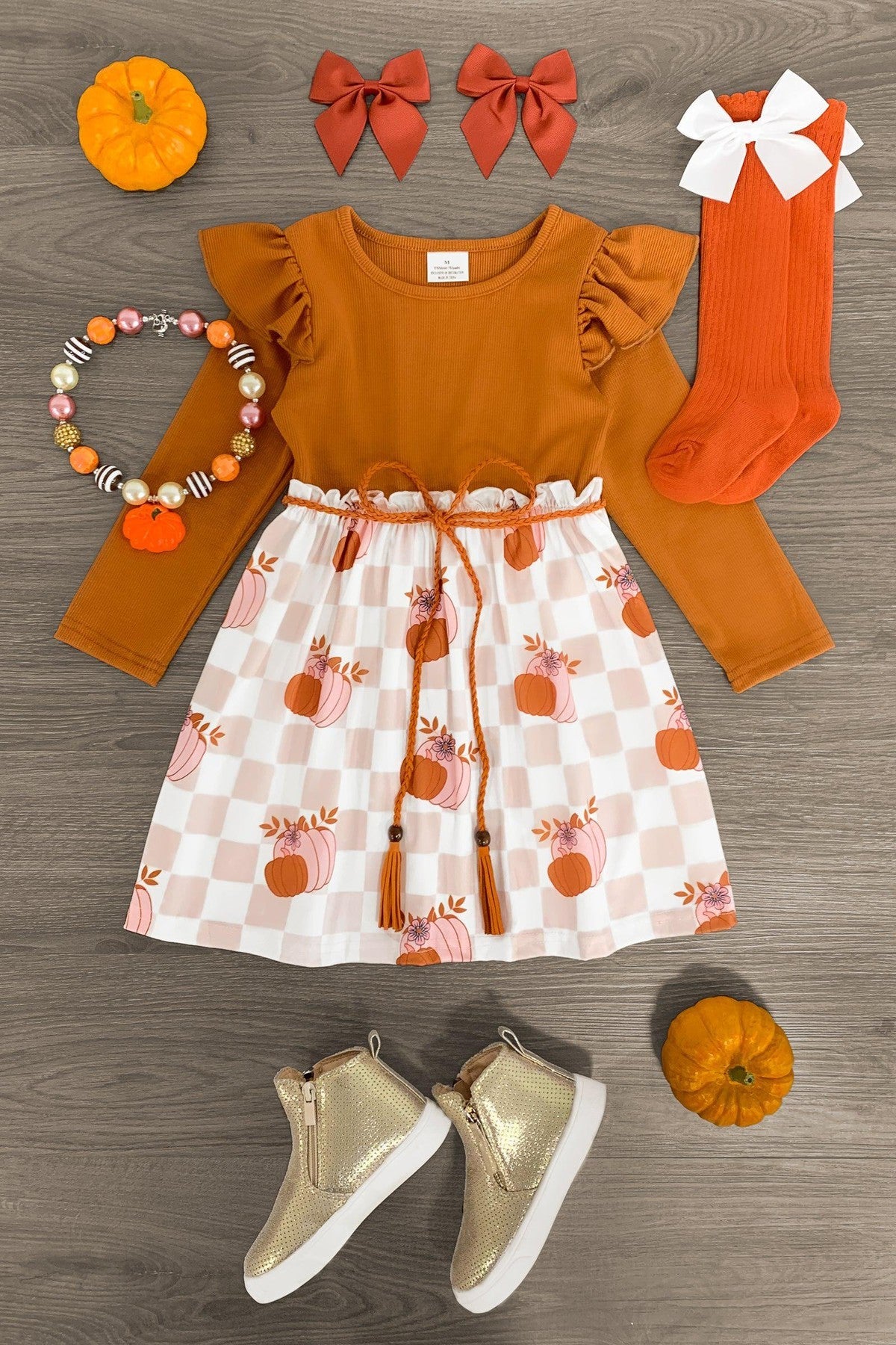 Orange & Pink Checkered Pumpkin Dress - Sparkle in Pink
