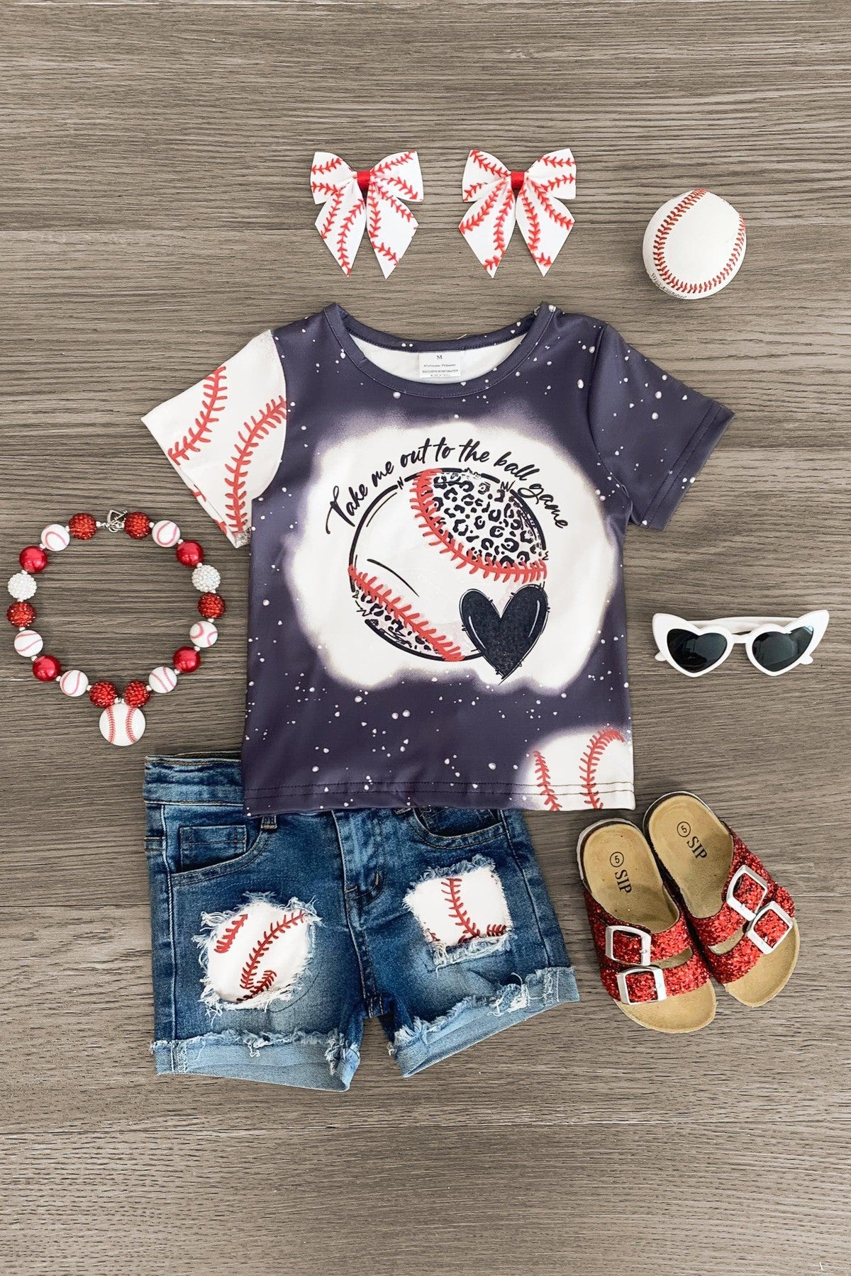 "Take Me Out To The Ball Game" Denim Short Set - Sparkle in Pink